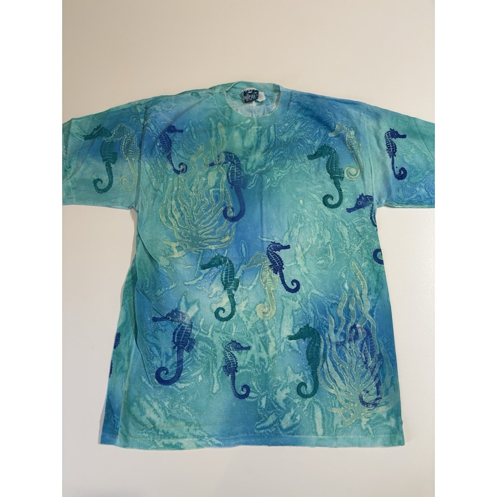 VTG 90s Seahorse AOP Shirt Deep Sea Ts Made In USA SZ XL